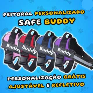 Peitoral Personalizado para Cachorros com Nome e Telefone, Ajustável e Refletivo - Safe Buddy